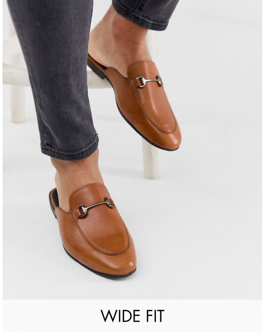 ASOS Wide Fit Backless Loafer in Brown for Men | Lyst