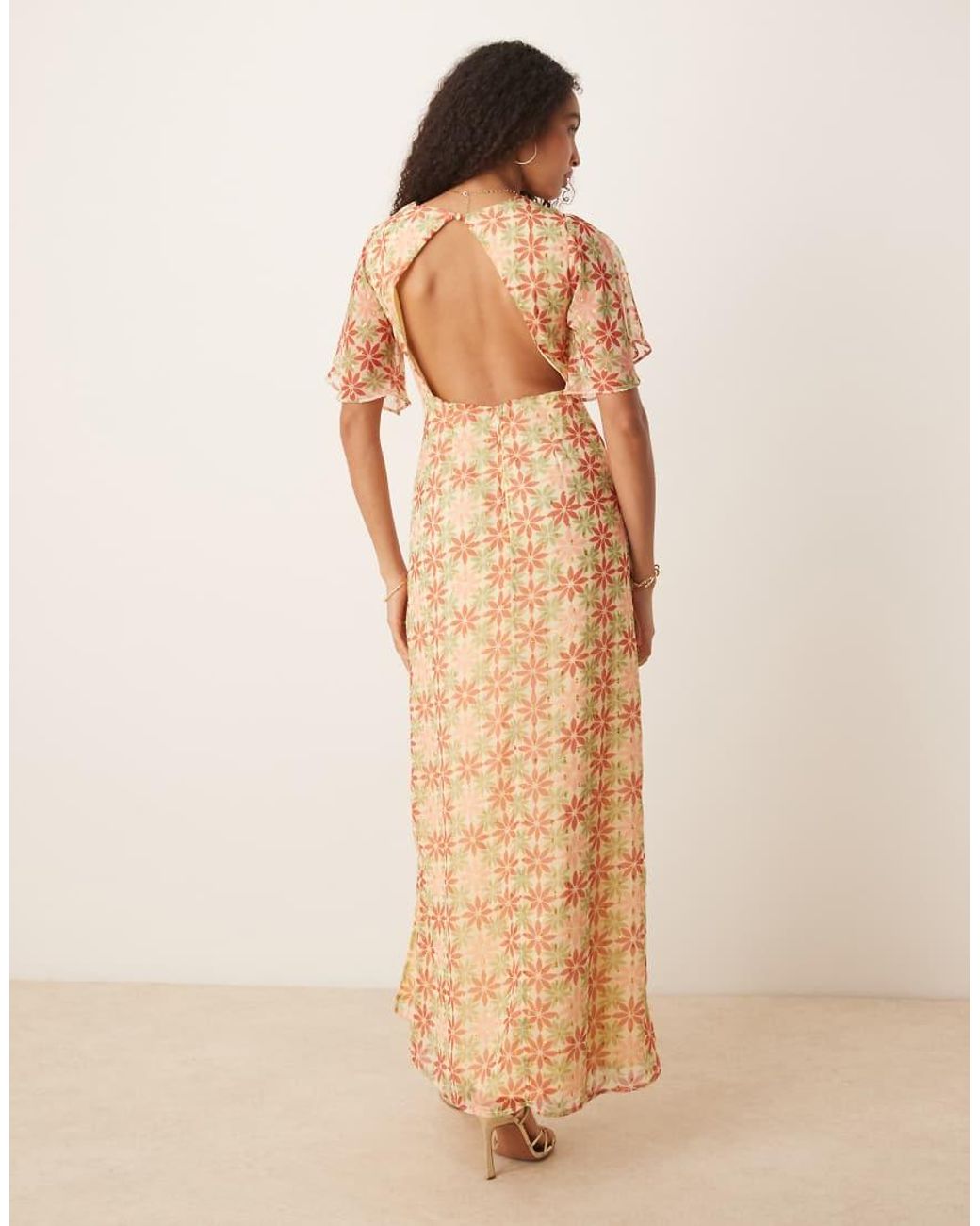 ANAYA Natural Floral Print Open Back Maxi Dress