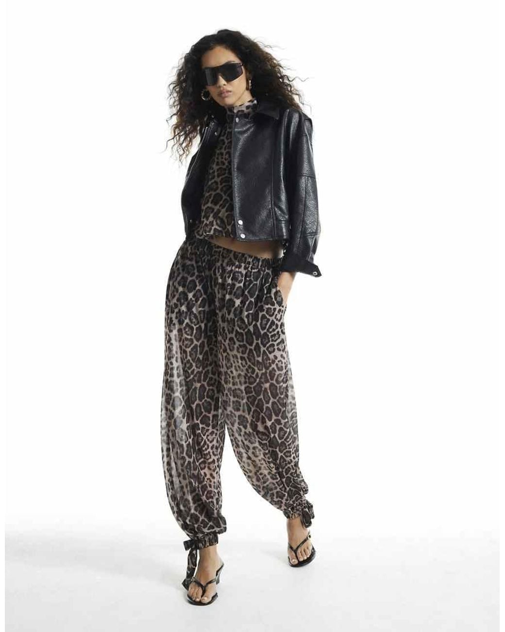 River Island Black Leopard Print Chiffon Balloon Trousers