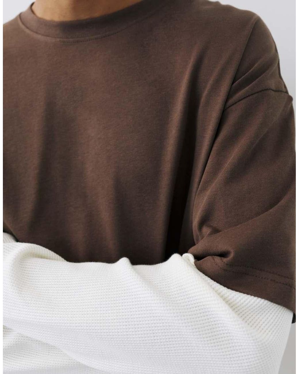 Pull&Bear Brown Double Long Sleeve T-shirt for men