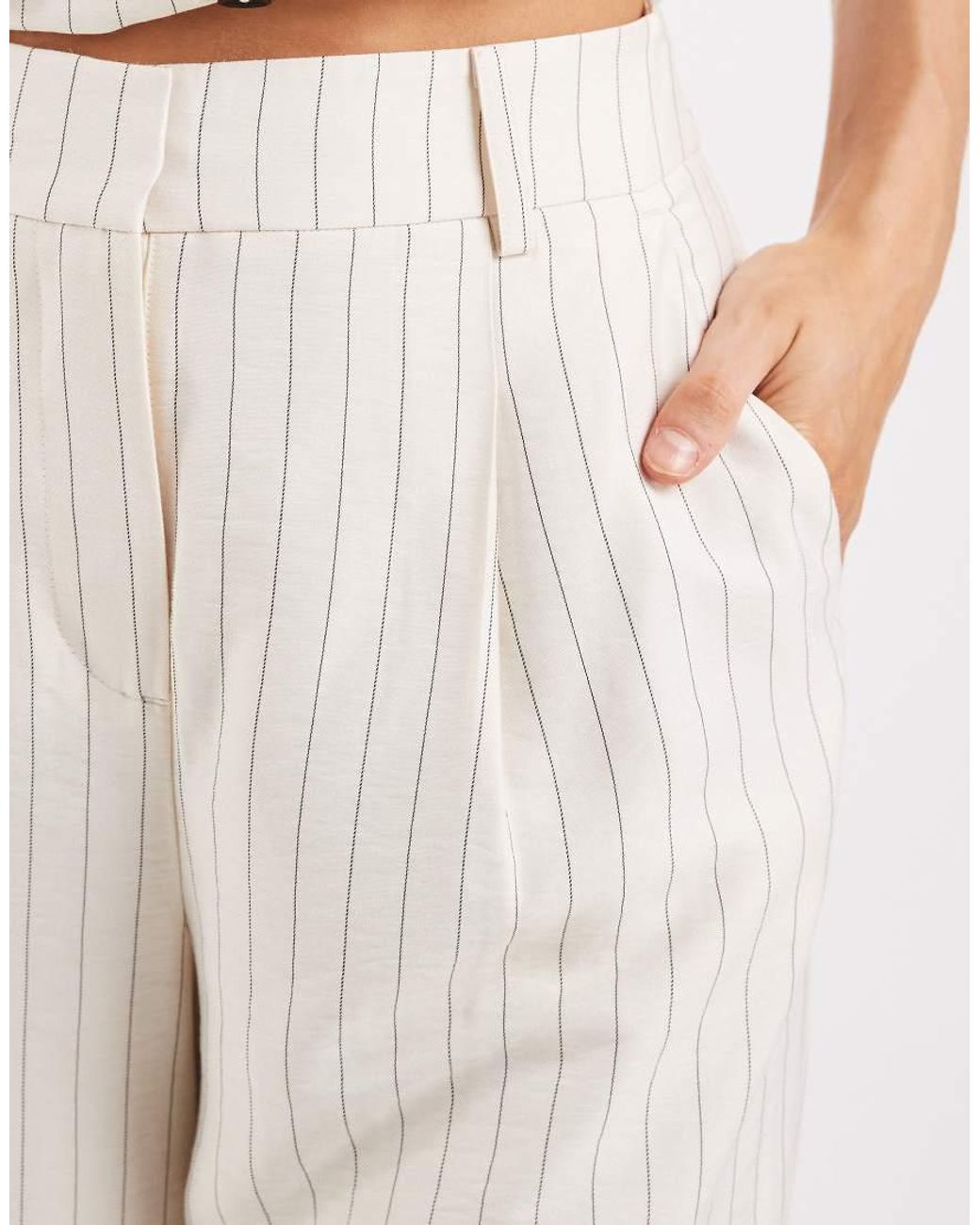 New Look White Stripe Longline Tailored Shorts