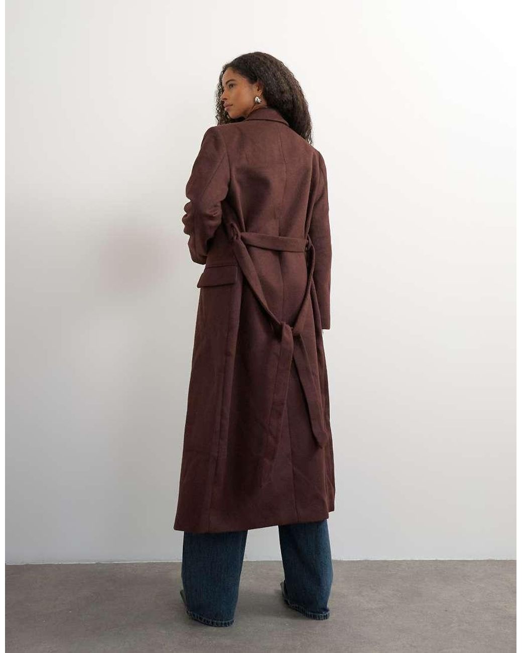 TOPSHOP Brown Belted Longline Formal Coat