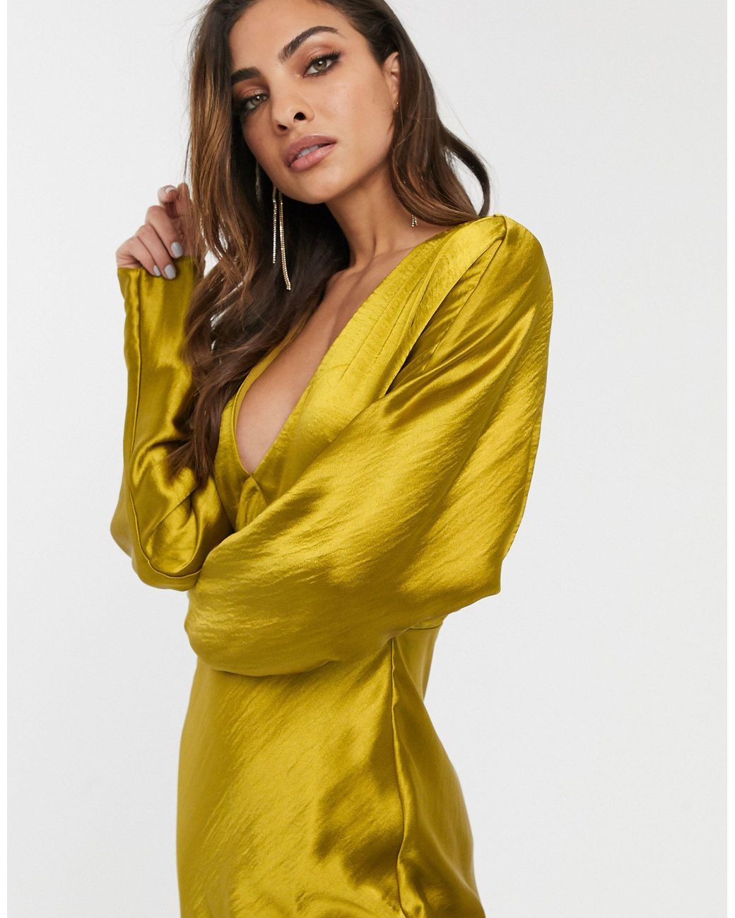 asos design maxi dress batwing sleeve bias cut ASOS DESIGN satin batwing bias cut maxi dress in brown