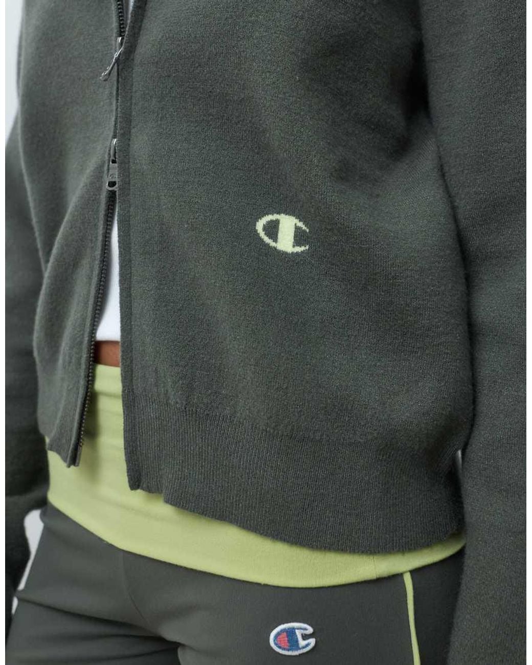 Champion Green Future Memories Full Zip Cropped Hooded Knit