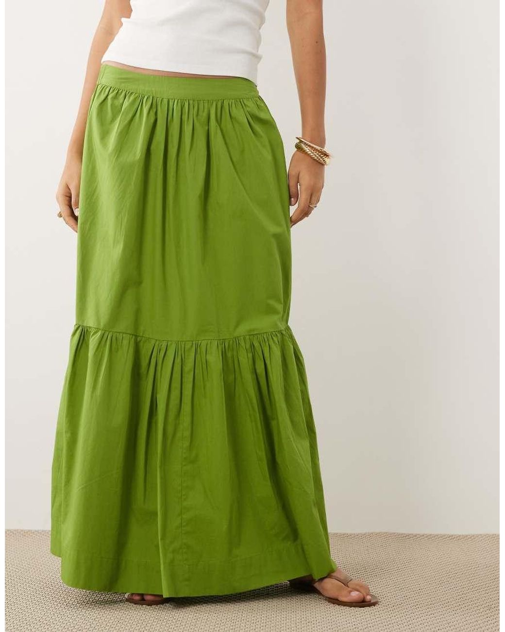 ASOS Green Tiered Boho Maxi Skirt