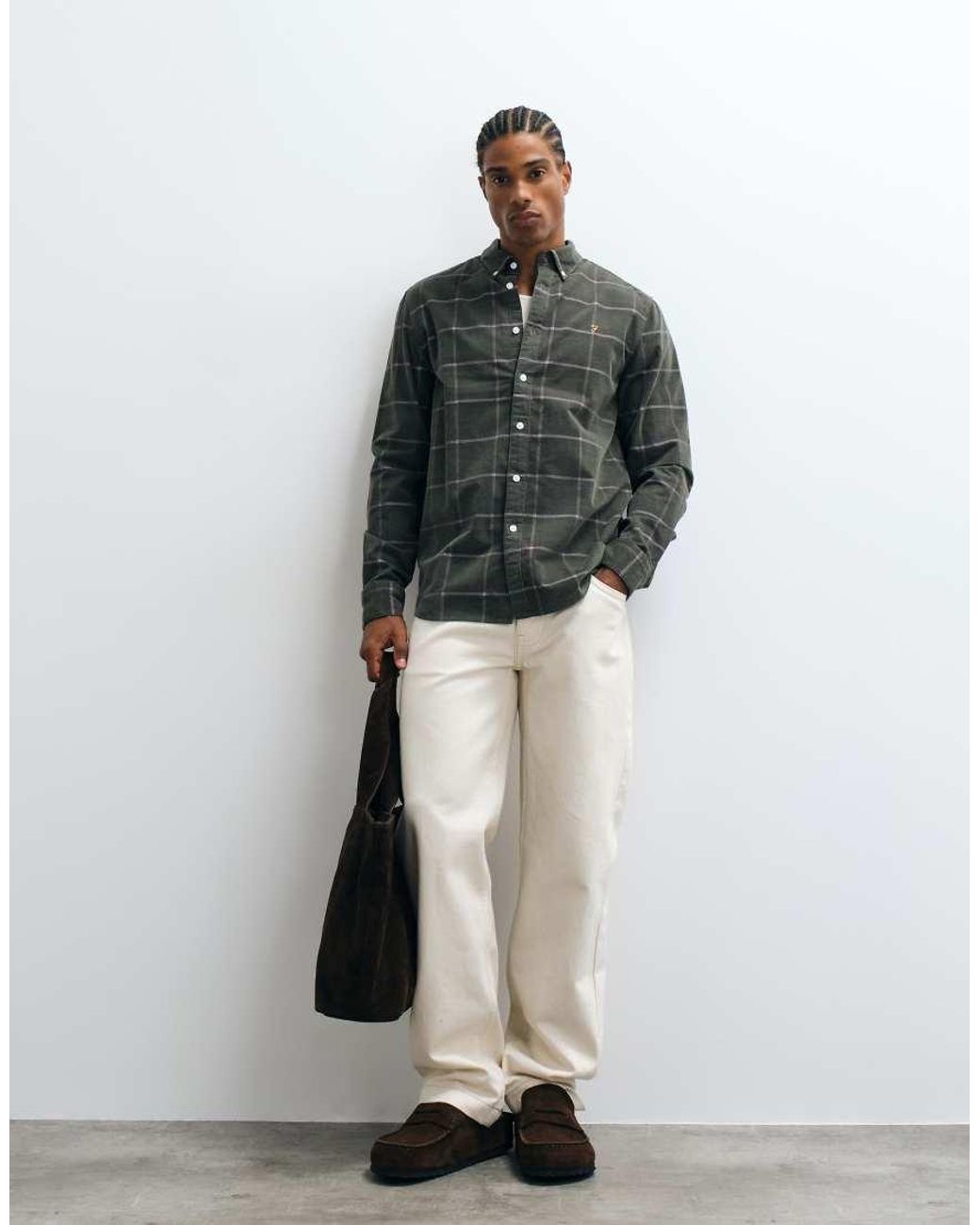 Farah Gray Maverick Long Sleeve Check Shirt for men
