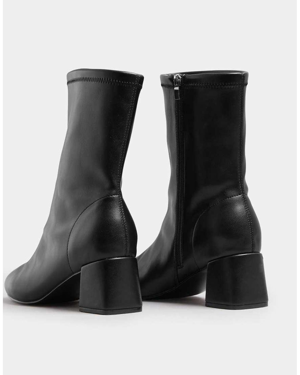 Yours Clothing Black Block Heel Stretch Boots