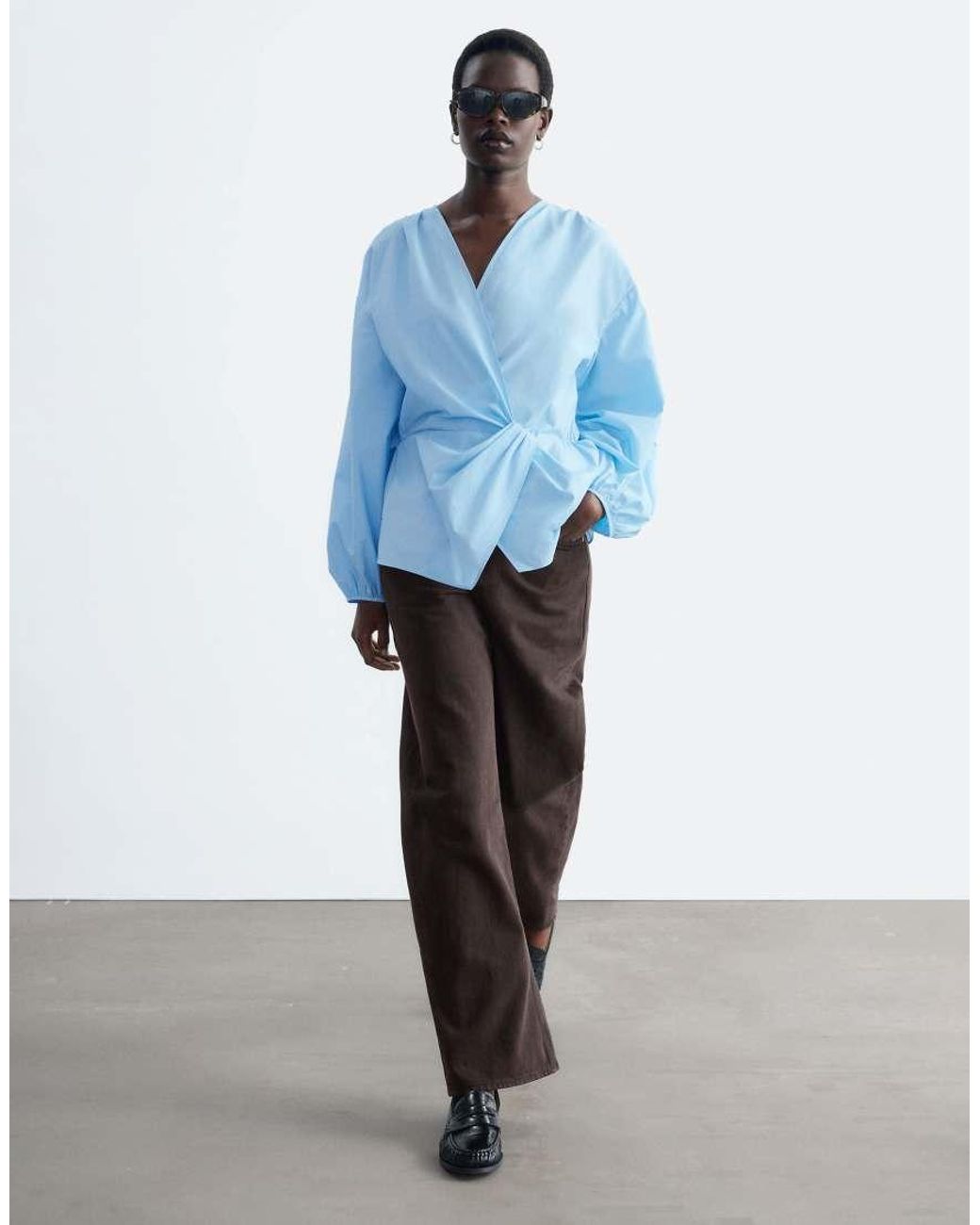 & Other Stories Blue Pure Cotton Cinch Waist Shirt