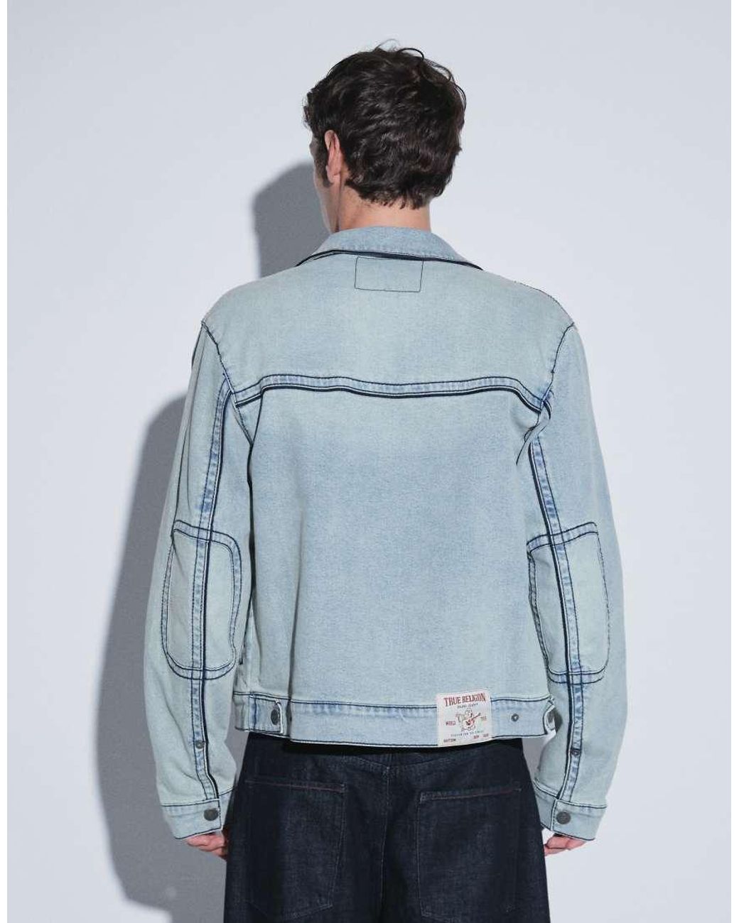 True Religion Blue Big T Moto Denim Jacket Co-ord for men