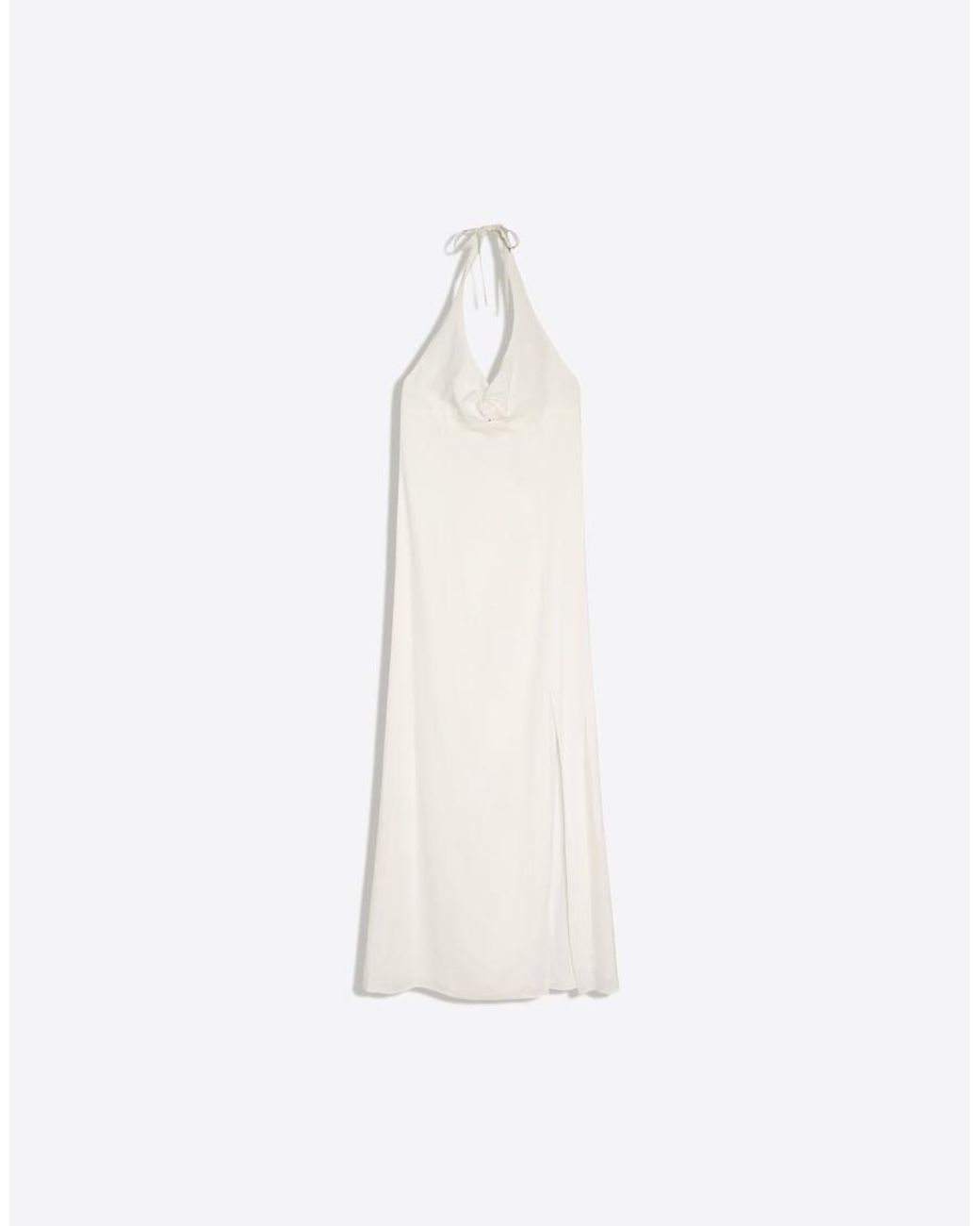 Bershka White Halter Midi Dress With Linen