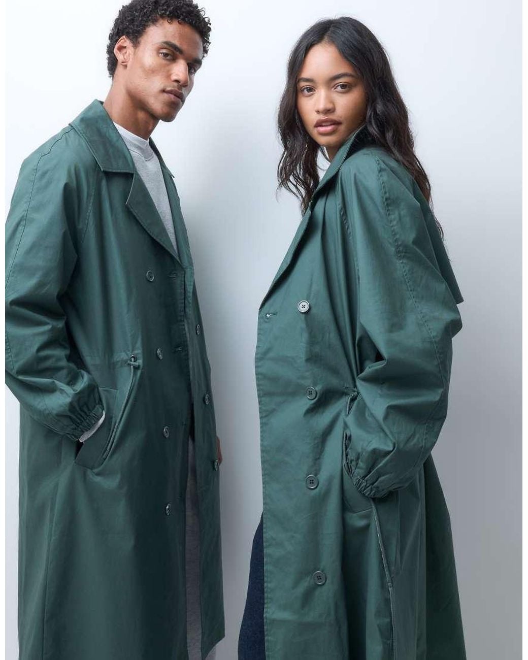 Reclaimed Vintage Blue Unisex Oversized Trench Coat With Cinched Detail