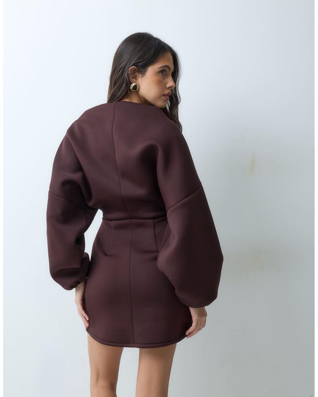ASOS Brown Balloon Sleeve Mini Dress