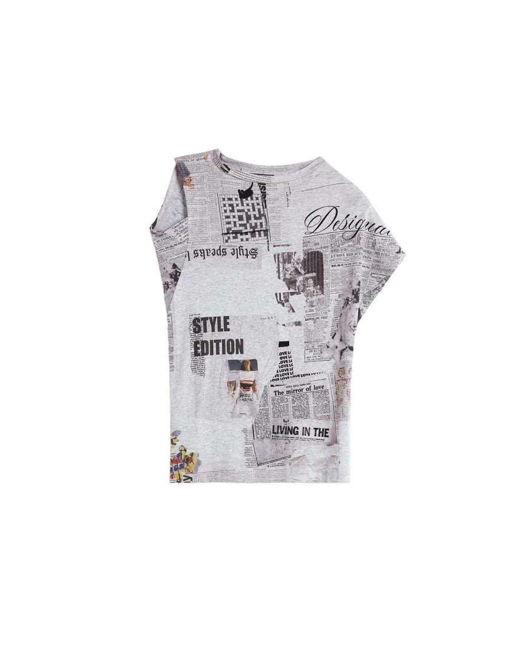 Desigual Gray Printed T-Shirt 100% Cotton
