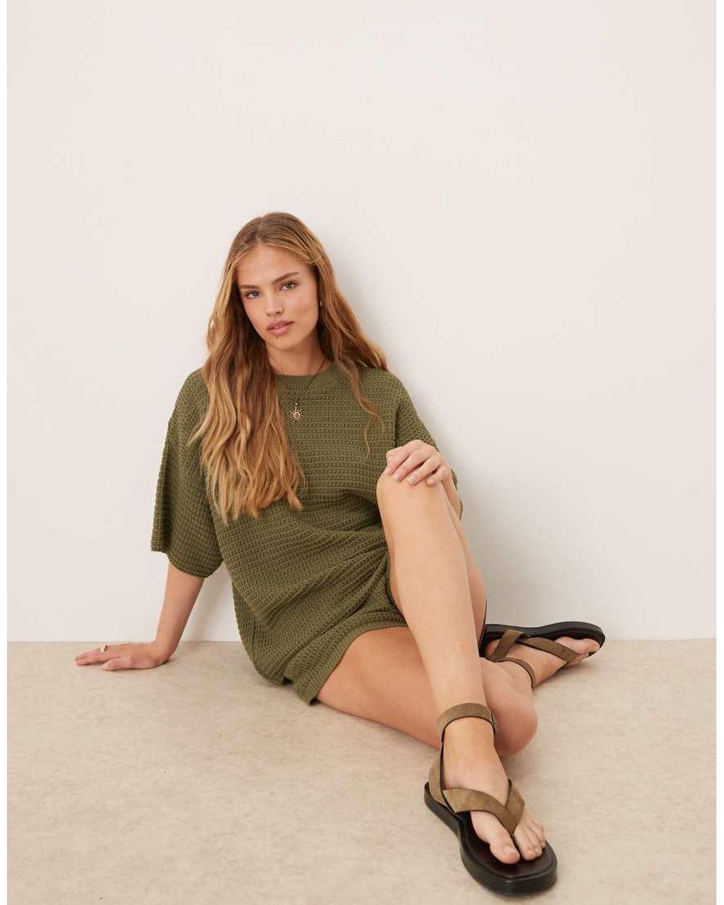ASOS Natural Co-ord Knitted Stitch Relaxed T-shirt