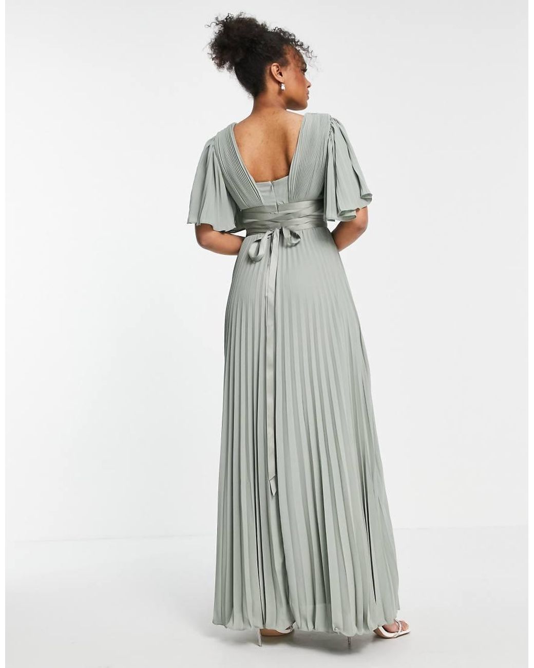 asos design bridesmaid pleated bodice maxi dress with flutter sleeve ASOS DESIGN Bridesmaid pleated bodice maxi dress with flutter sleeve