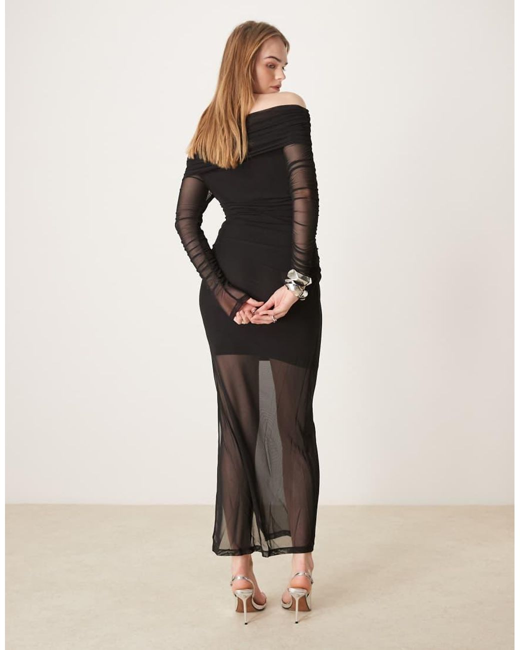 Forever New Natural Off Shoulder Ruched Maxi Dress