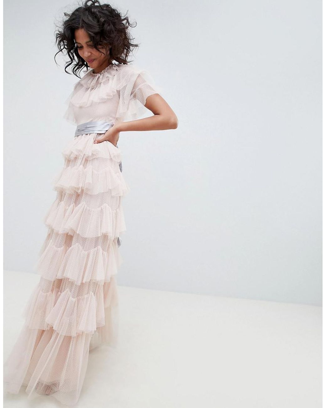 Needle & Thread Tiered Maxi Gown With Waistband In Rose in Pink | Lyst UK