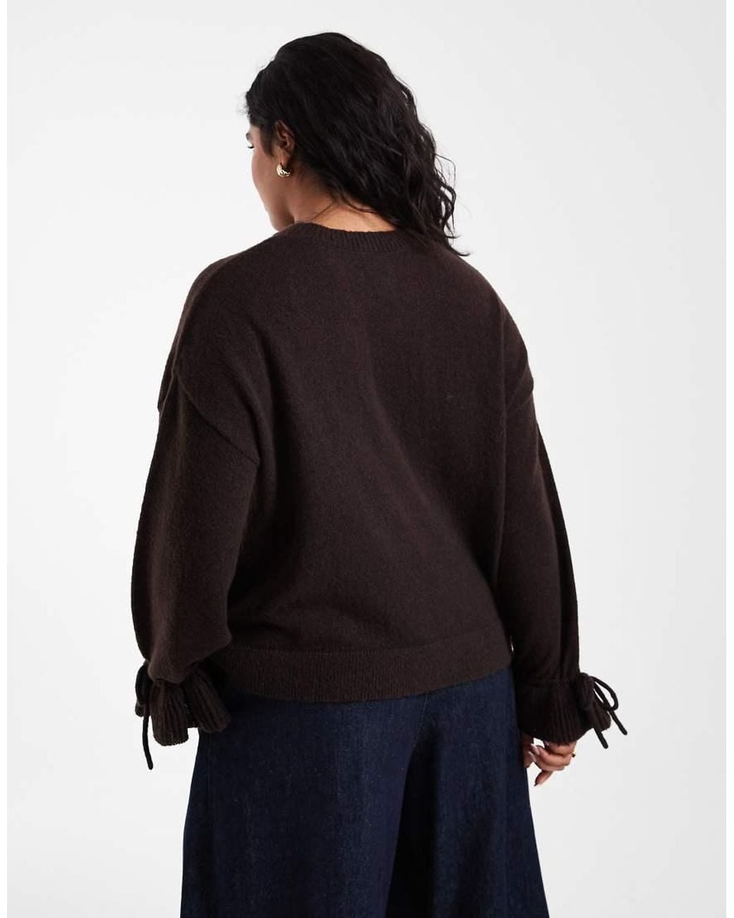 Pieces Plus Black Pieces Curve Tie Cuff Detail Jumper