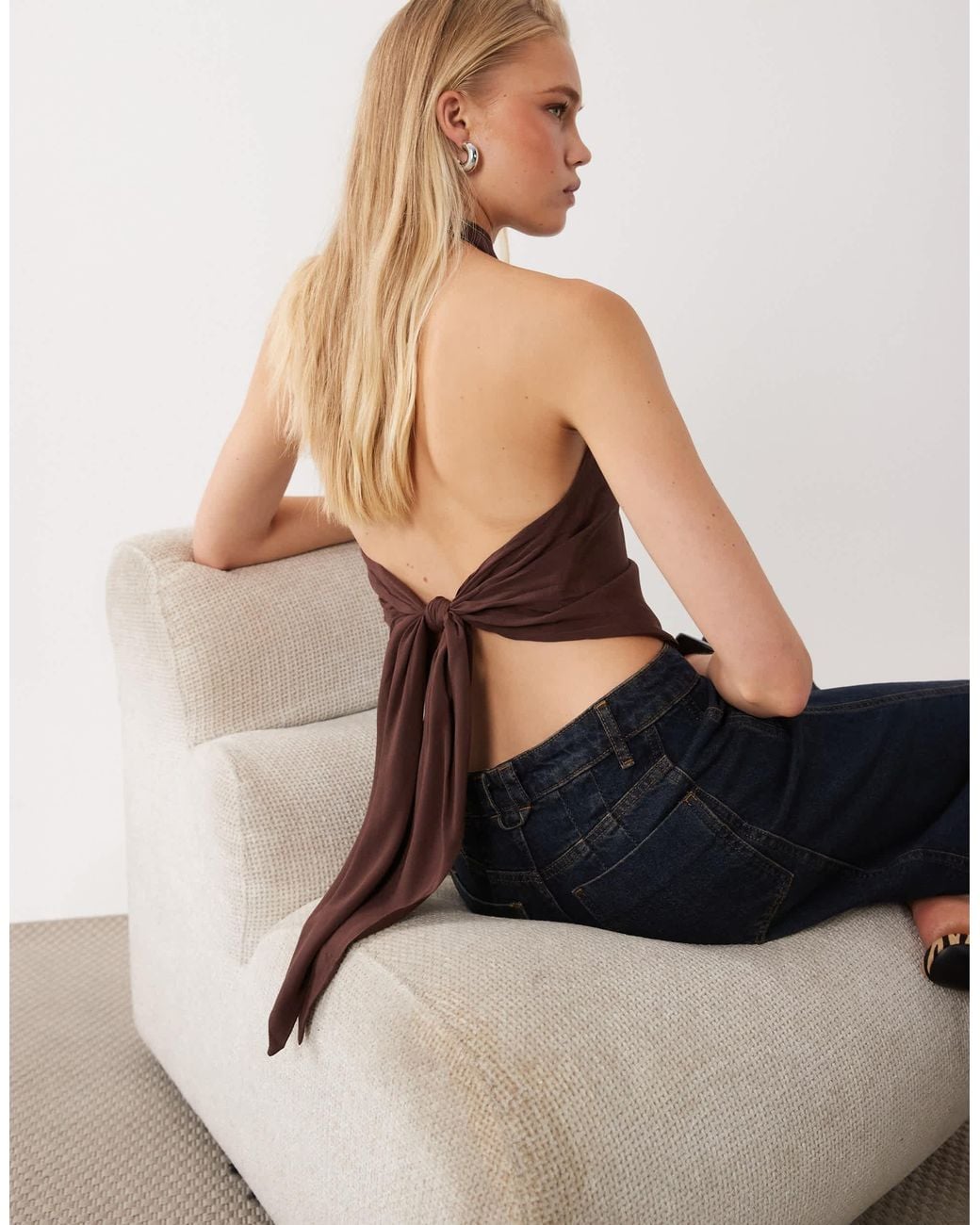 Mango Blue Cowl Neck Halter Top