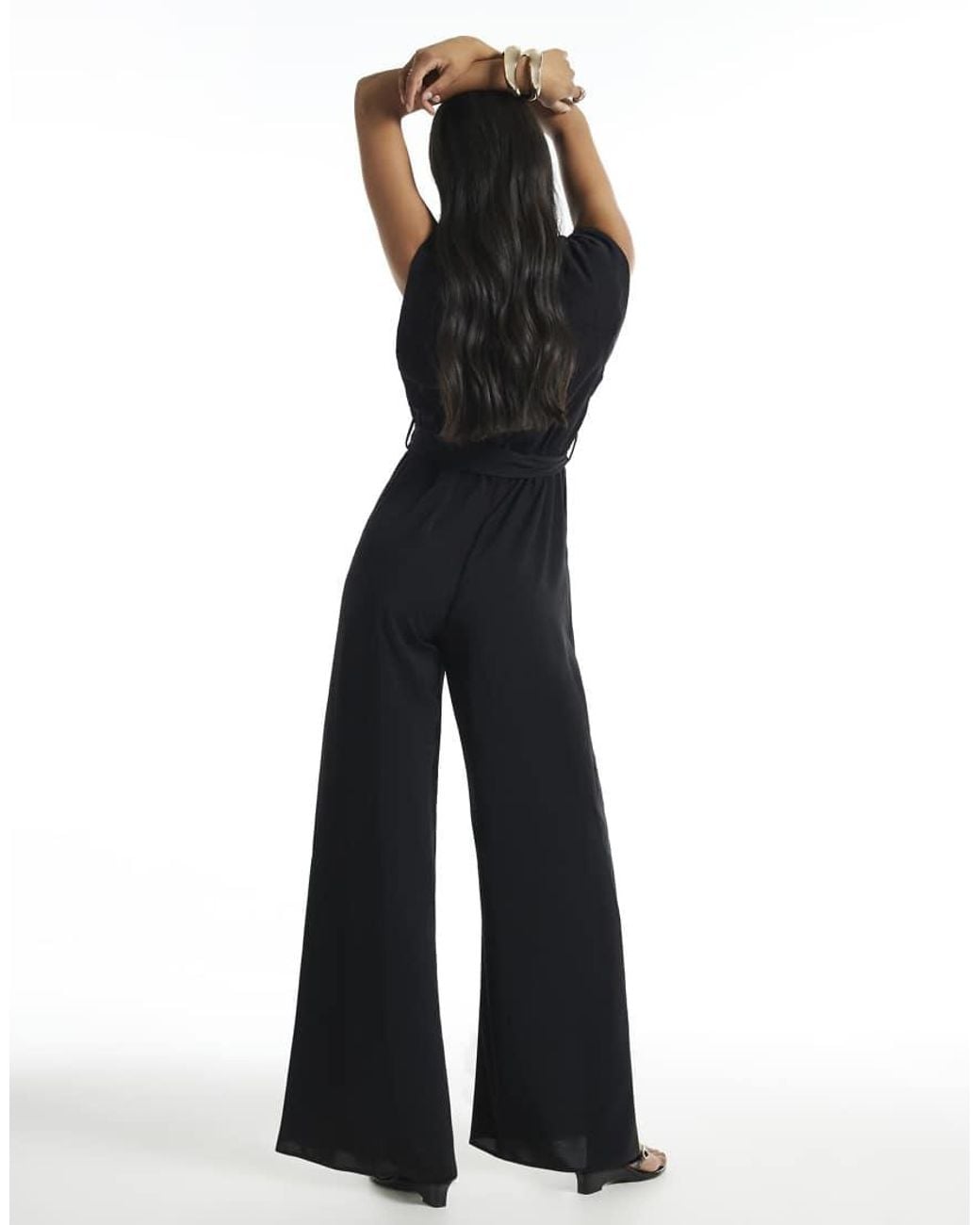 River Island Blue Neck Tie Jumpsuit