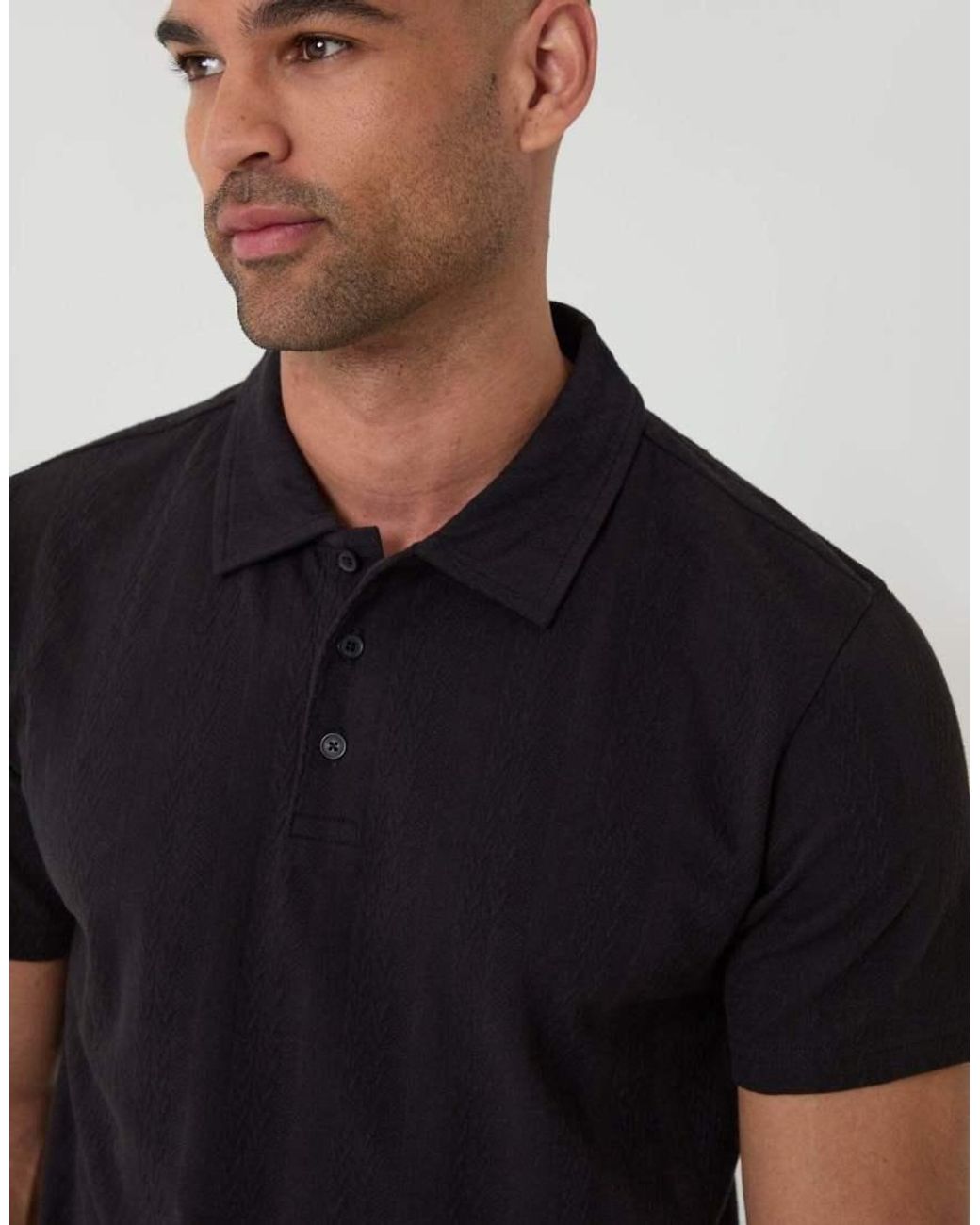 Threadbare Black Textured Cotton Polo Shirt for men