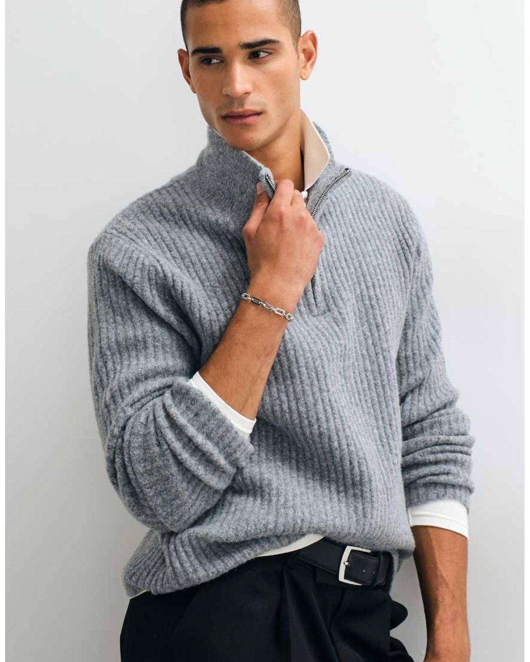 Weekday Blue Wool Blend Half Zip Jumper for men