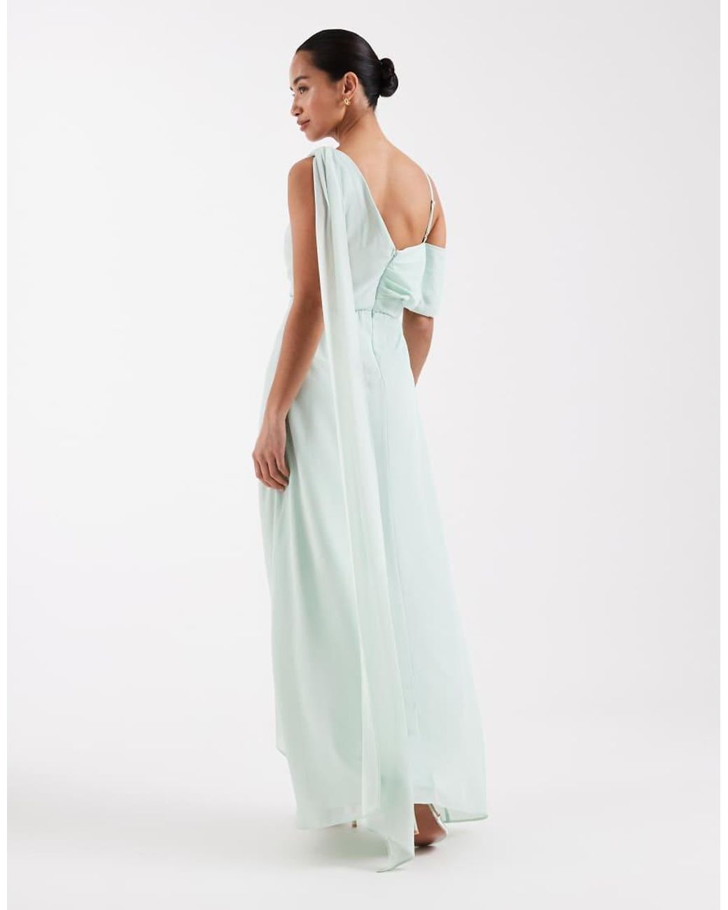 TFNC London White Bridesmaid Chiffon Fallen Shoulder Maxi Dress
