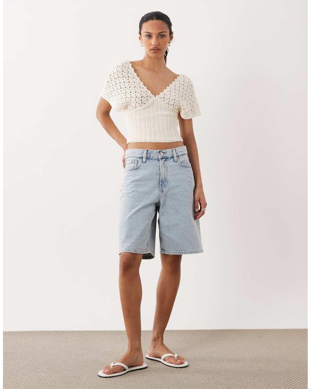 ASOS White Knit Plunge Cinch Top