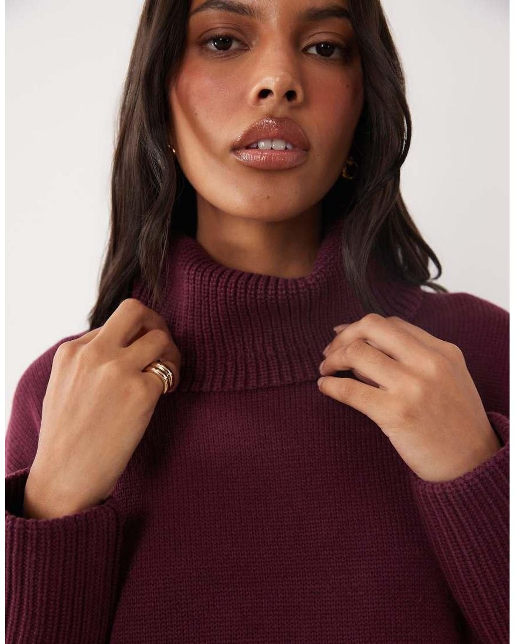 Brave Soul Purple Knitted Roll Neck Mini Dress