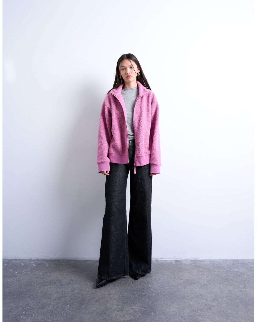 TOPSHOP Pink Borg Funnel Zip Through