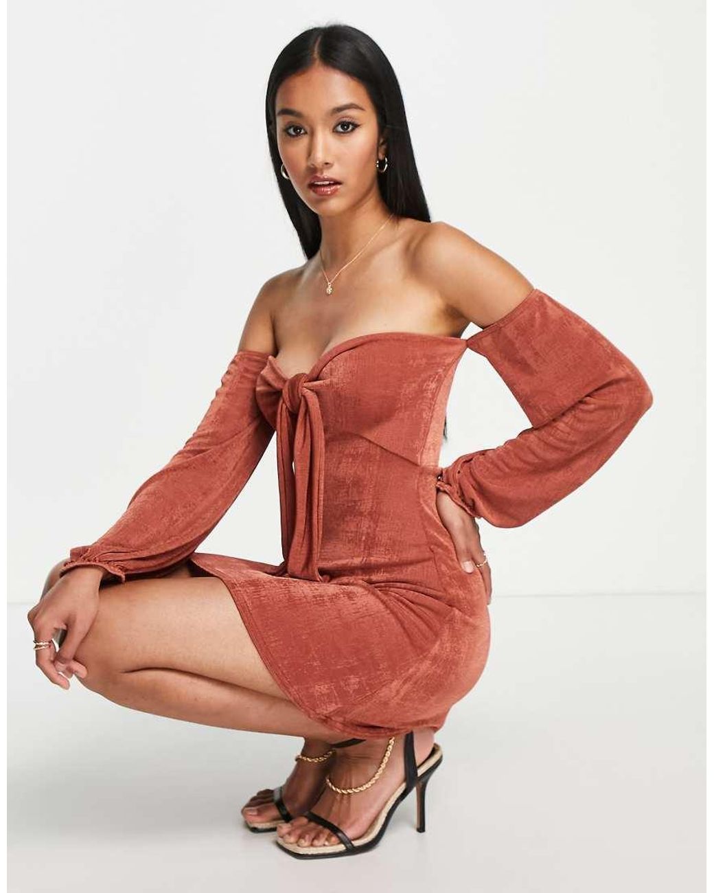 ASOS Multicolor Slinky Tie Front Bardot Mini Dress