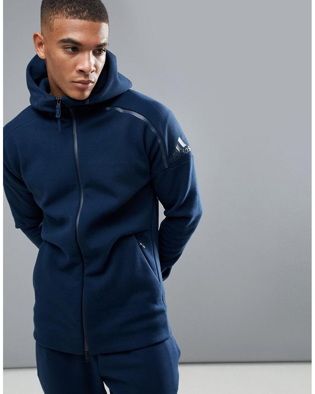 adidas Cotton Athletics Zne 2 Hoodie In Navy Bq6928 in Blue for Men | Lyst