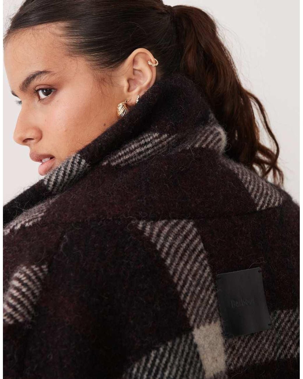Barbour Black Carville Tartan Check Zip Through Knitted Cardigan