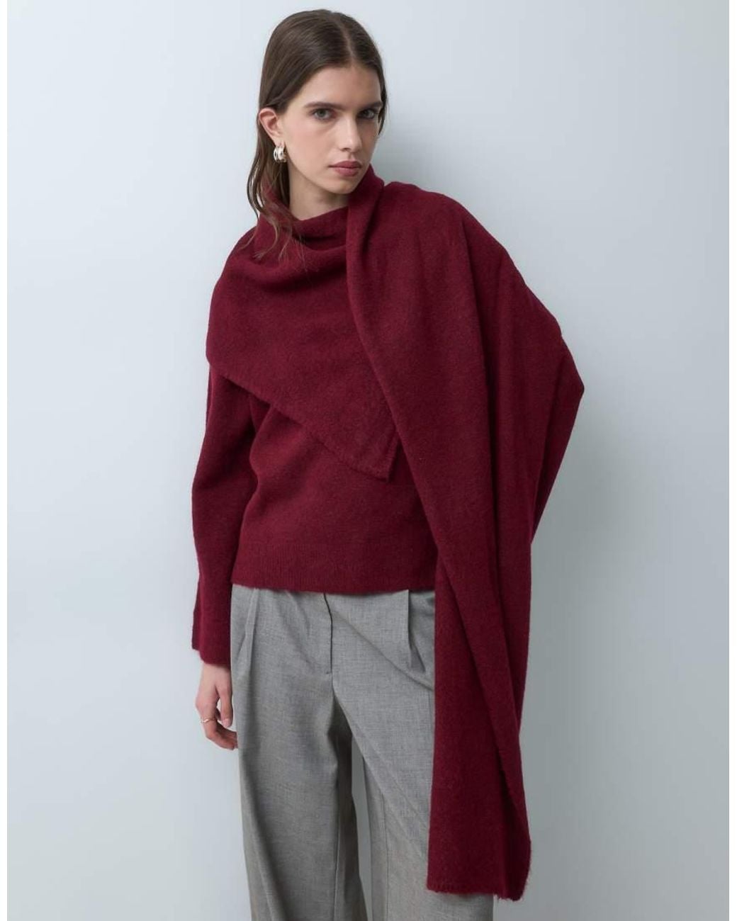 ASOS Red Knitted Scarf Detail Jumper