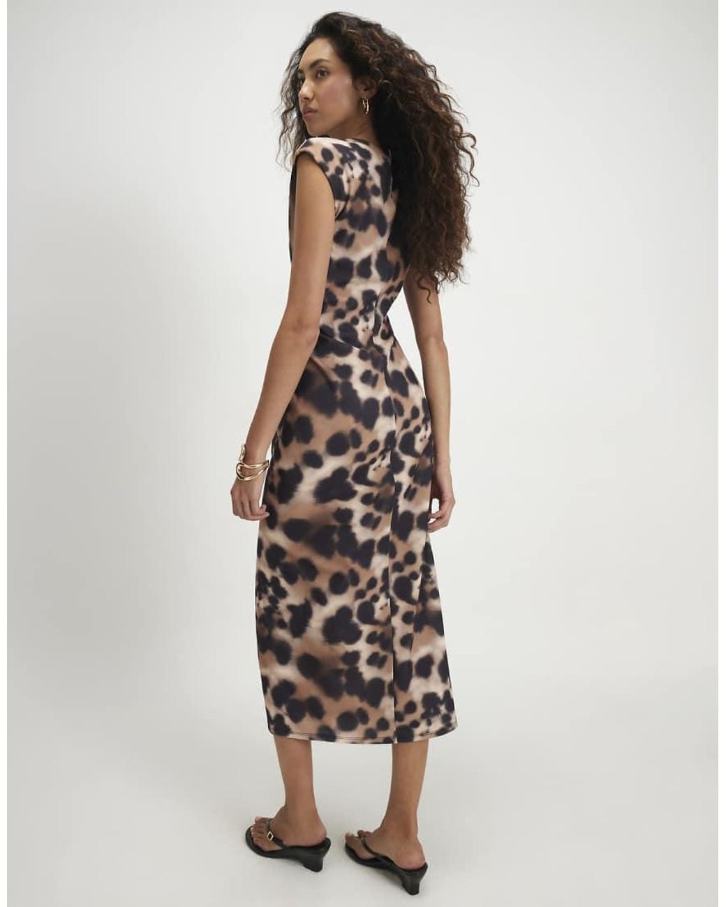 River Island Natural Leopard Cap Sleeve Hardware Midi Dress