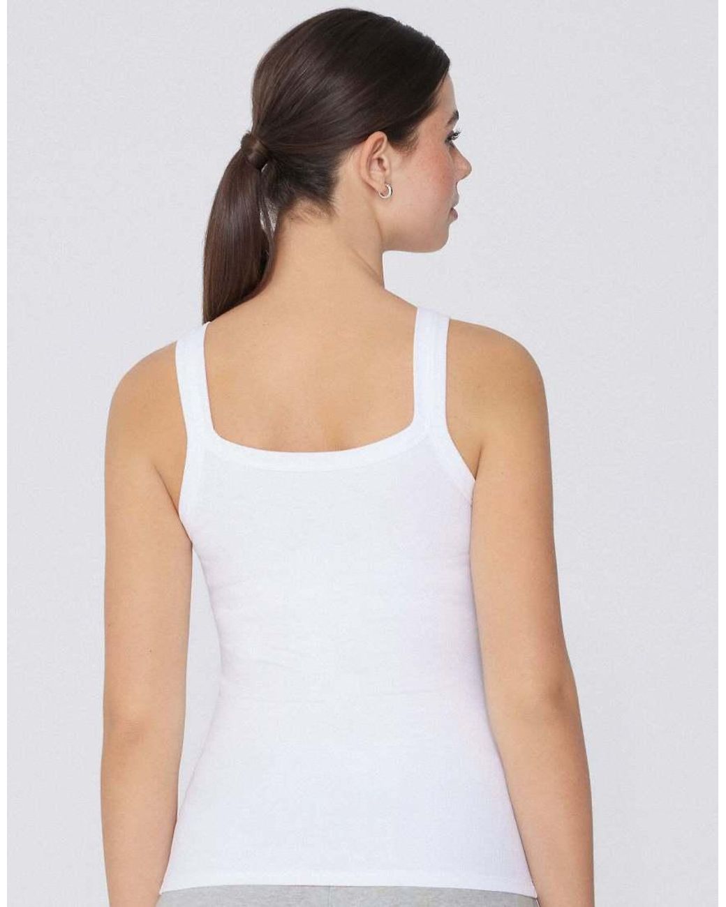 Tezenis White Square Neck Ribbed Cotton Camisole