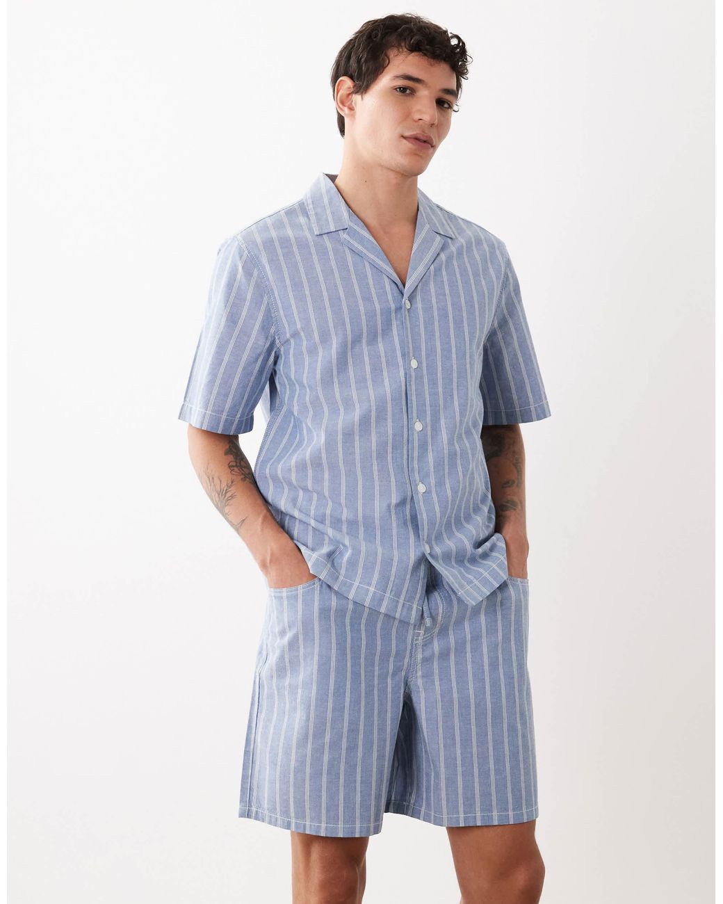 Short large d'ensemble à rayures ASOS pour homme en coloris Blue
