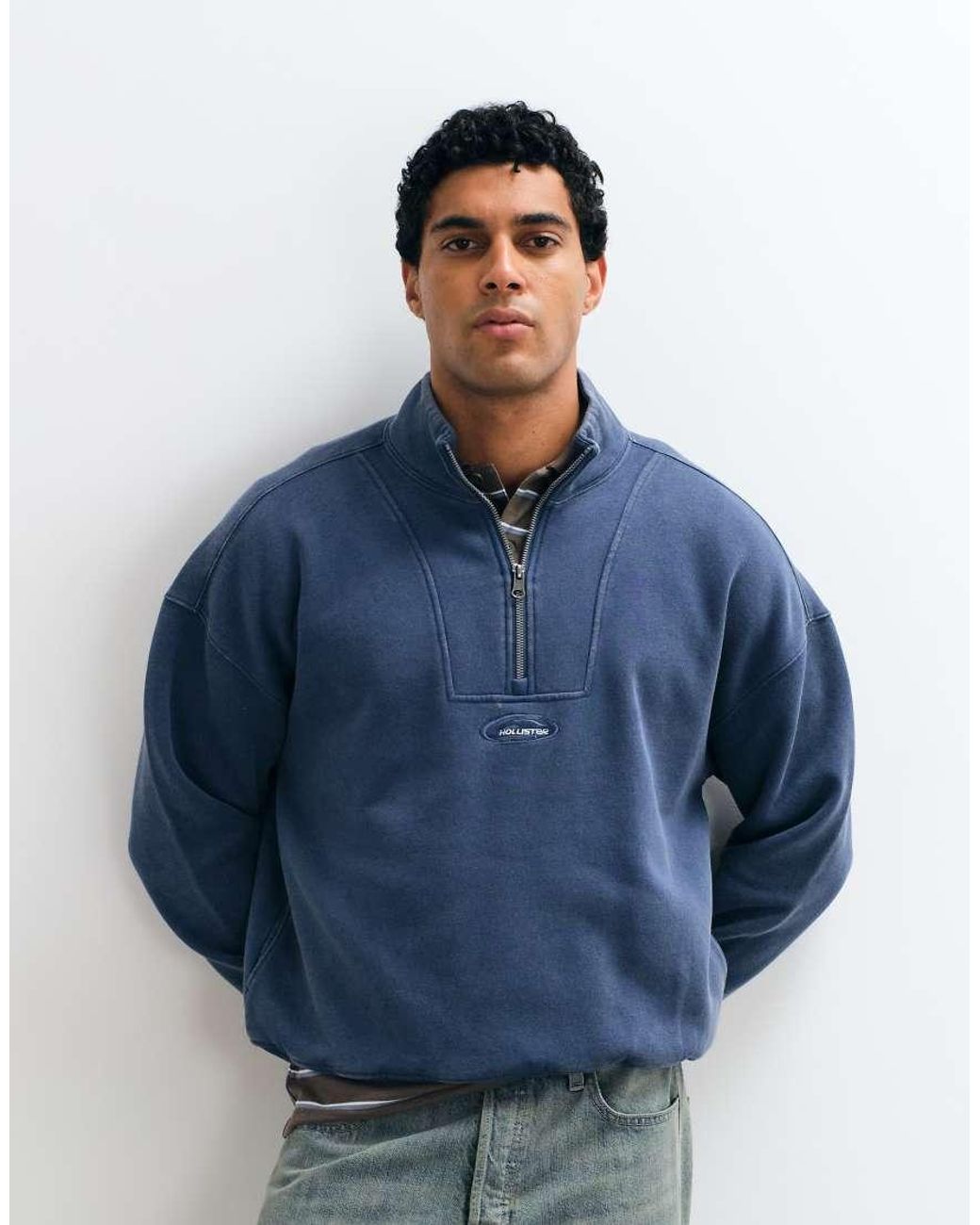 Hollister Blue Surf Logo 1/4 Zip Sweatshirt for men