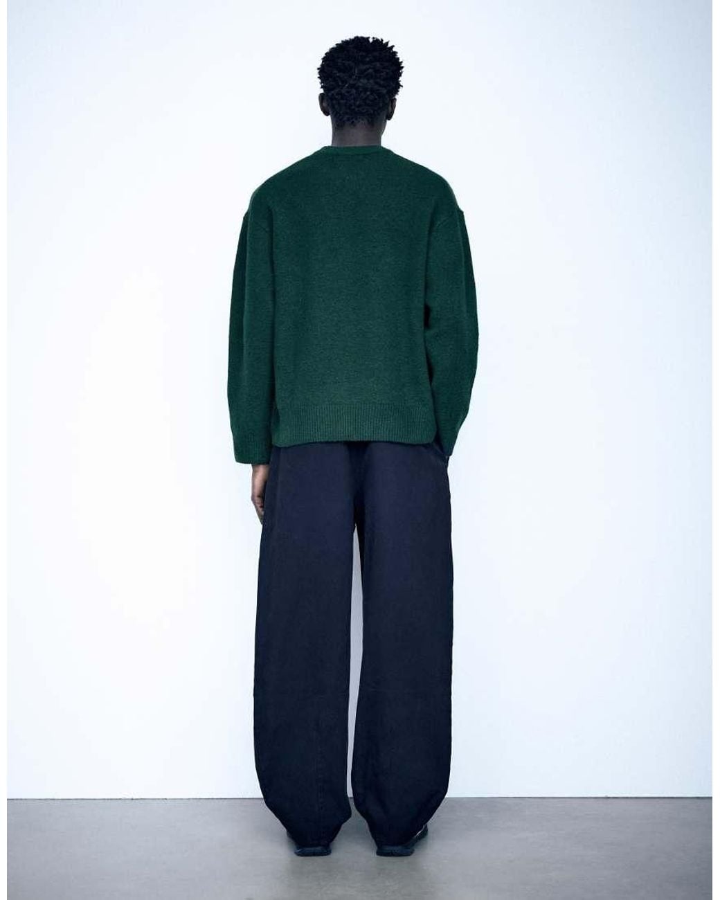Pull&Bear Green Basic Round Neck Jumper for men