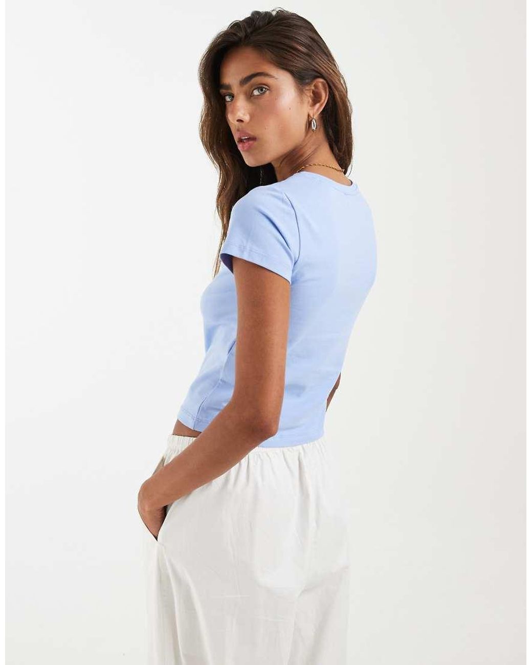 Noisy May Blue Baby Tee With Dramatic Print