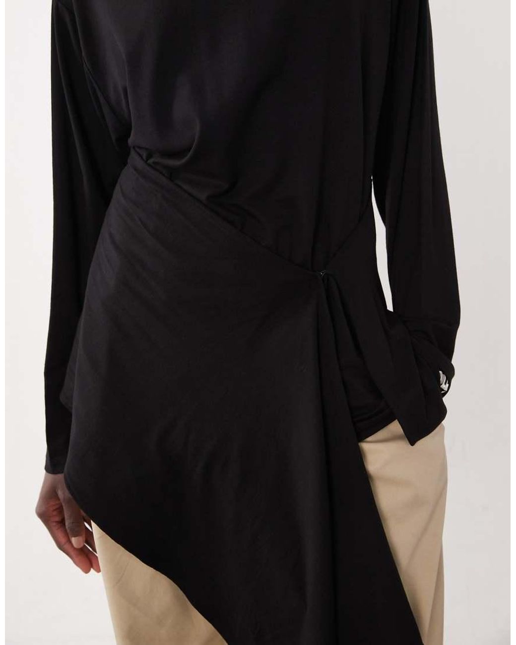 ASOS Black Draped Cross Over Hem Detail Top