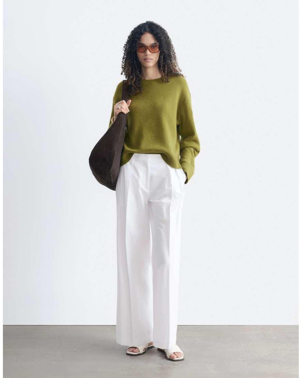 & Other Stories Green Wool & Cotton Blend Crew Neck Jumper