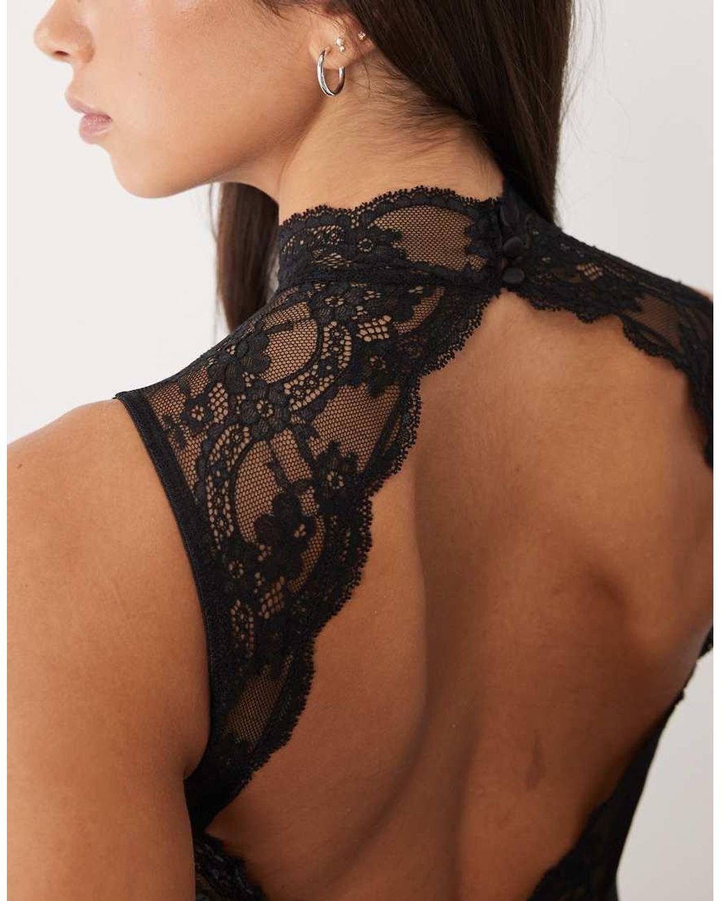 ASOS Black Lola Lace High Neck Cut Out Detail Body