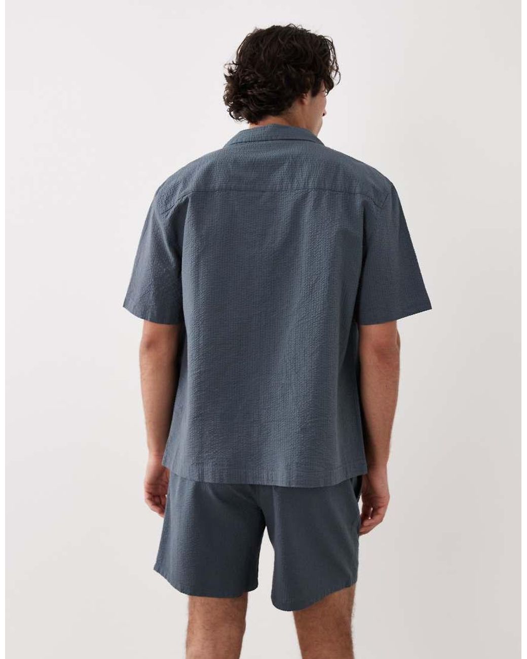 ASOS Blue Co-Ord Relaxed Revere Seersucker Shirt for men