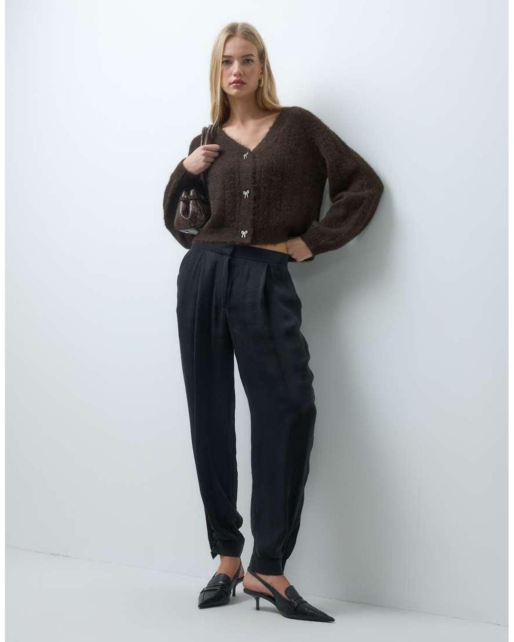 Vero Moda Gray V-neck Cardigan With Bow Detail Buttons