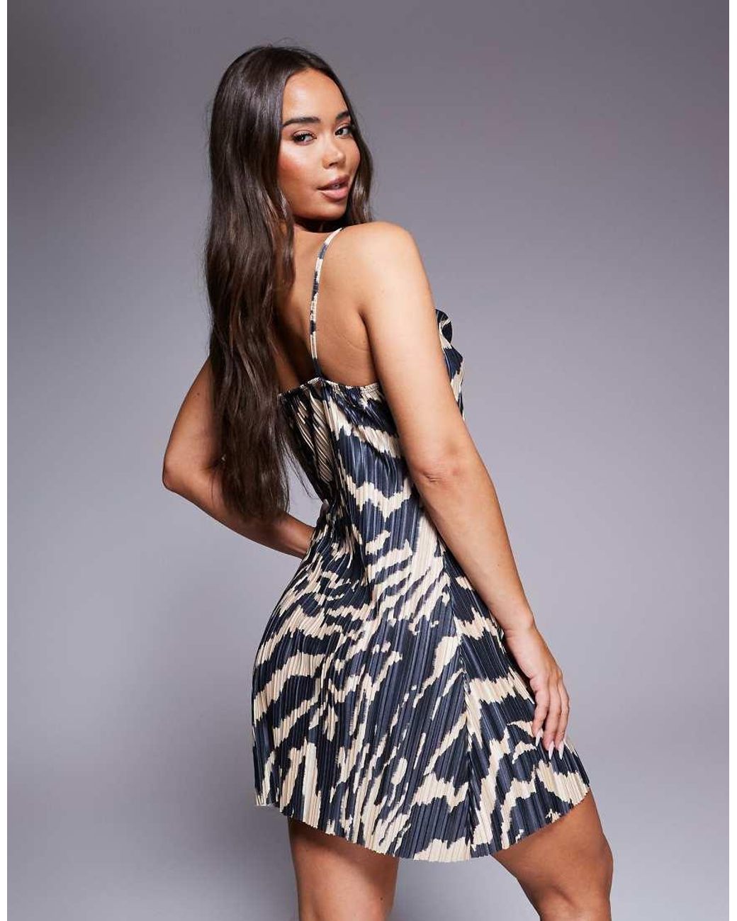 ASOS Blue Plisse Cami Cowl Scoop Mini Dress