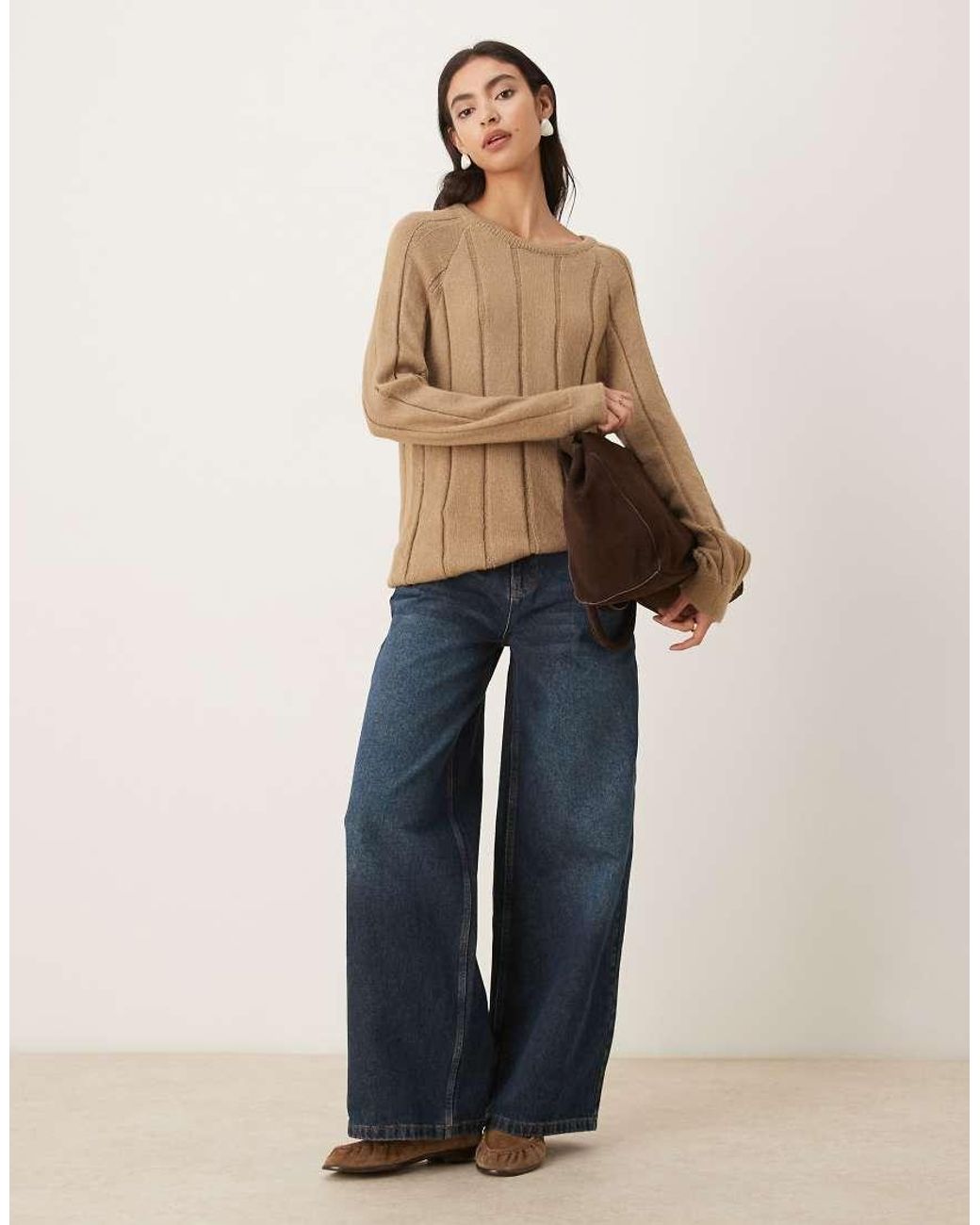 ASOS Blue Fluffy Knitted Jumper With Wide Rib Setting