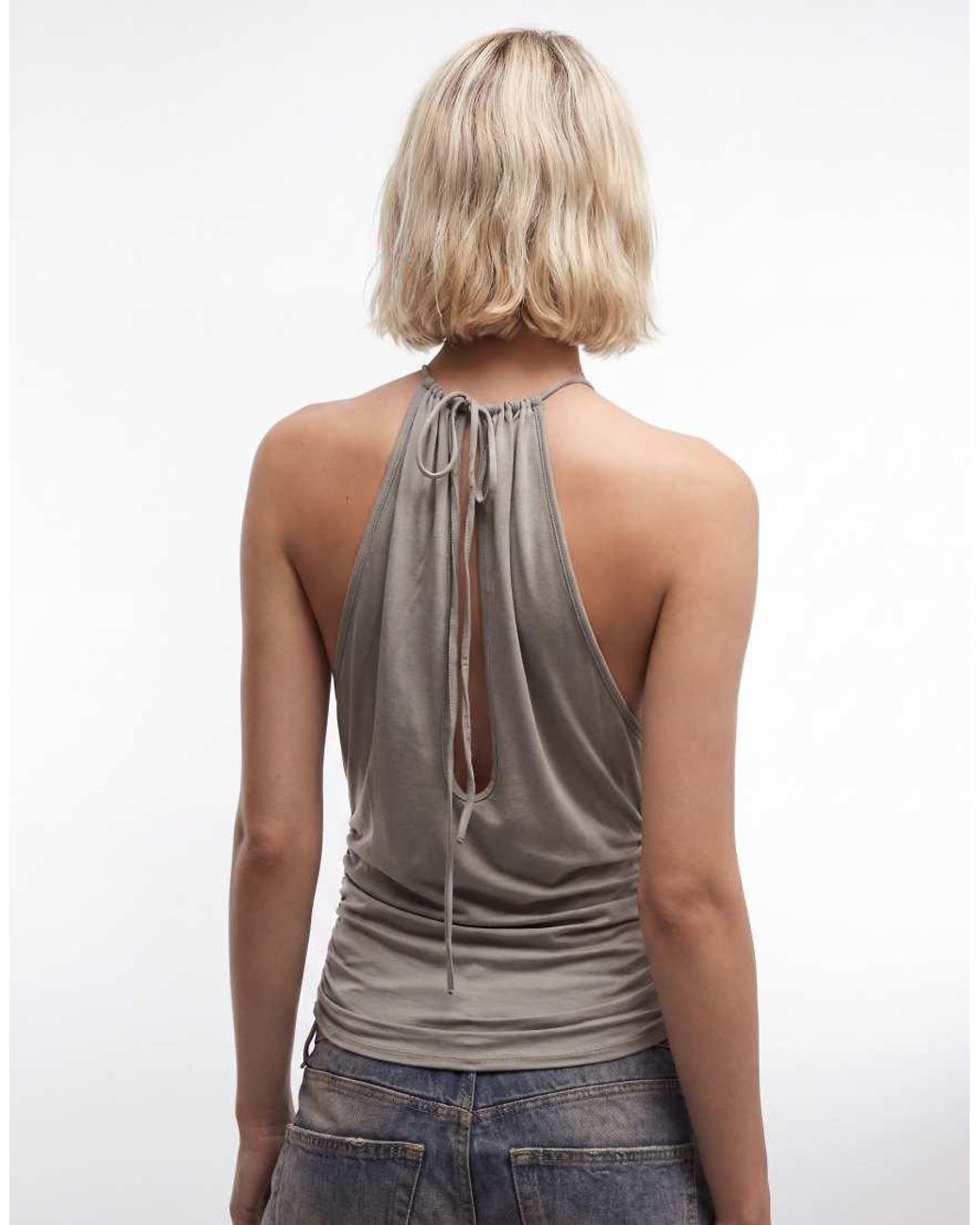 Weekday Black Ruched Halter Neck Top With Open Back