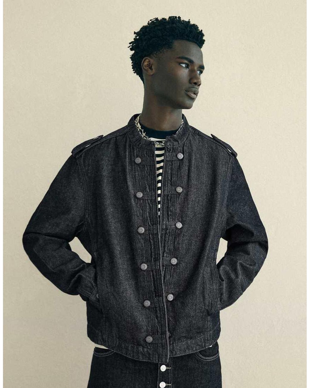Bershka Blue Denim Shirt With Buttons for men