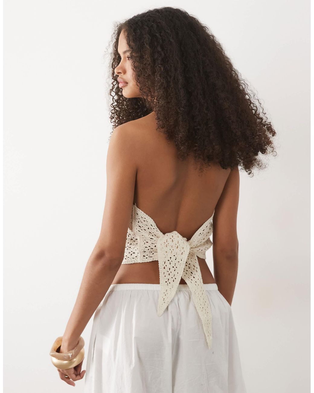 Mango Brown Knitted Halterneck Top With Statement Flower